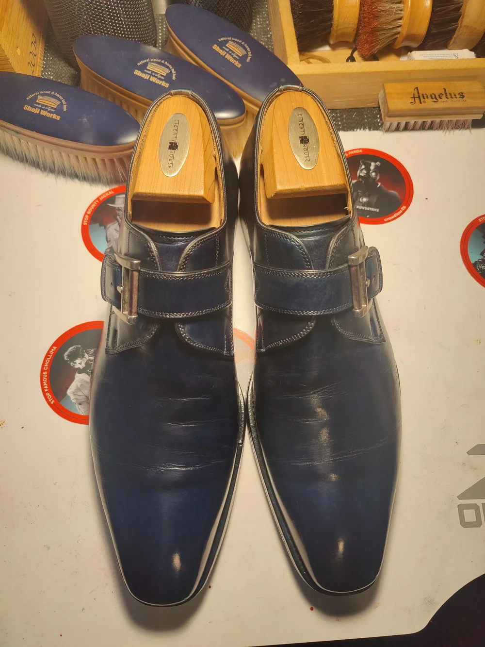 Magnanni Navy Blue Leather Single Monk Strap Dress Shoes